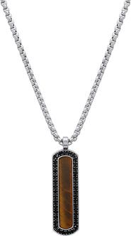 HMY JEWELRY Men's Stainless Steel Tiger's Eye & Crystal Dog Tag Pendant Necklace