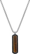 HMY JEWELRY Men's Stainless Steel Tiger's Eye & Crystal Dog Tag Pendant Necklace