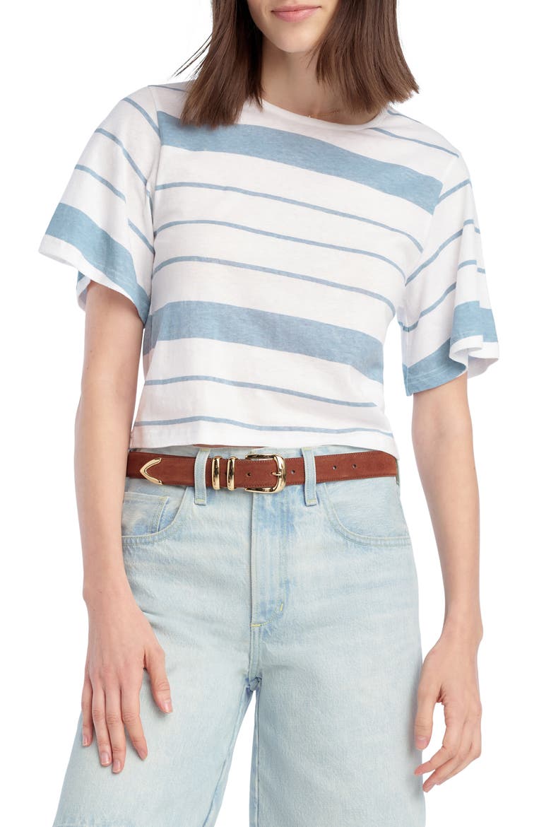 The Joanne Stripe Cotton & Linen T-Shirt, Main, color, SEA BLUE STRIPE