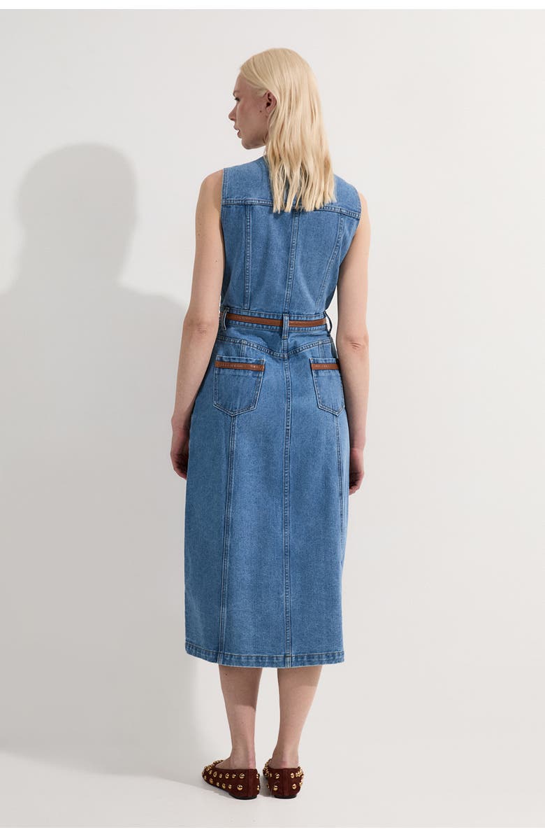 Karen Millen Petite Sleeveless Midi Denim Dress, Alternate, color, Light Blue
