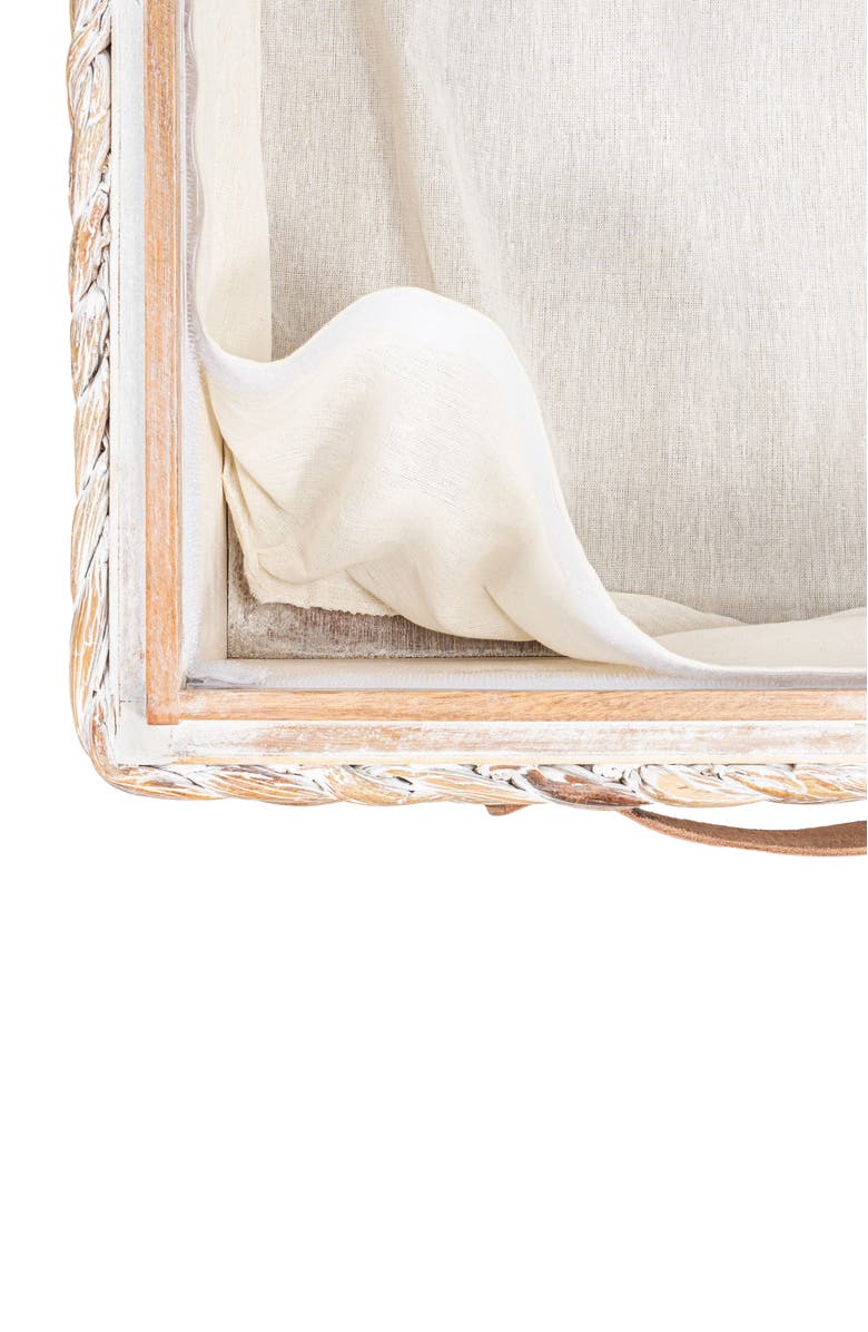 HAPPIMESS Chett Minimalist Hand-Woven Hyacinth/Wood Underbed Storage Bin with Wheels and Handles, Alternate, color, White Wash