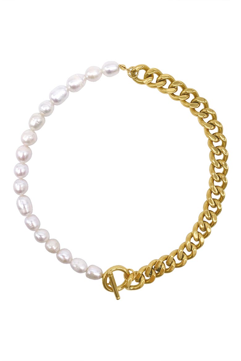 Freshwater Pearl & Curb Chain Toggle Necklace, Main, color, WHITE/ GOLD