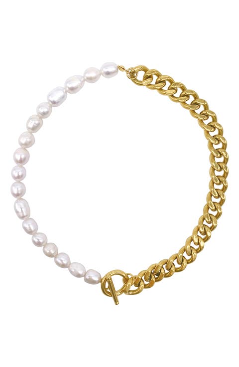 Freshwater Pearl & Curb Chain Toggle Necklace