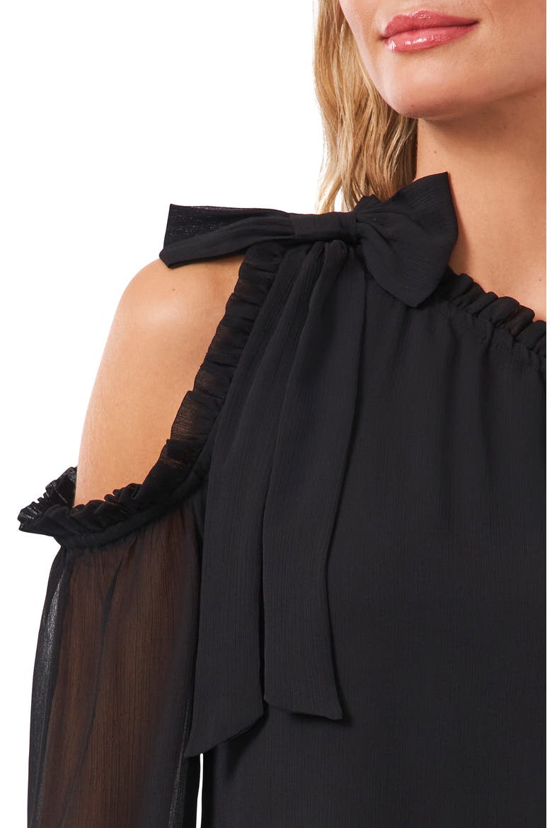 One-Shoulder Crinkle Chiffon Blouse, Alternate, color, RICH BLACK
