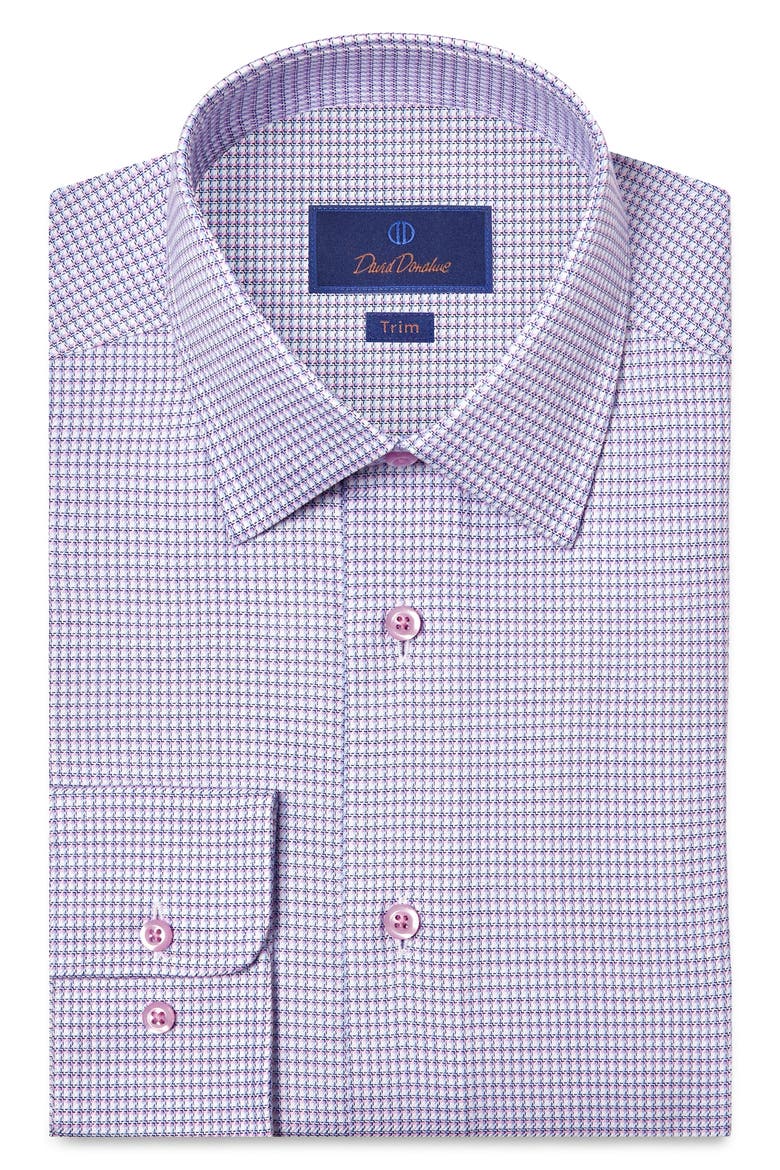 Trim Fit Microcheck Cotton Twill Dress Shirt, Main, color, WHITE/ PINK