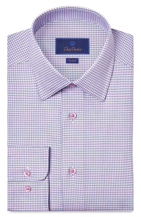 Trim Fit Microcheck Cotton Twill Dress Shirt