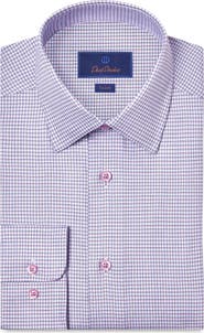 David Donahue Trim Fit Microcheck Cotton Twill Dress Shirt