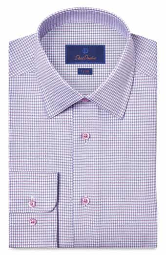 Trim Fit Microcheck Cotton Twill Dress Shirt