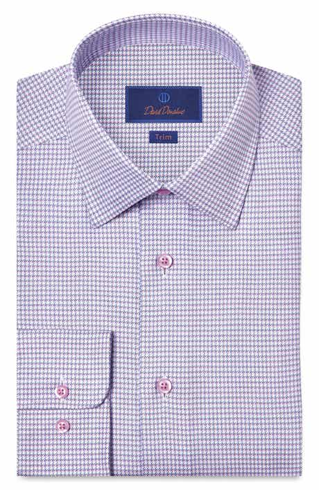 Trim Fit Microcheck Cotton Twill Dress Shirt