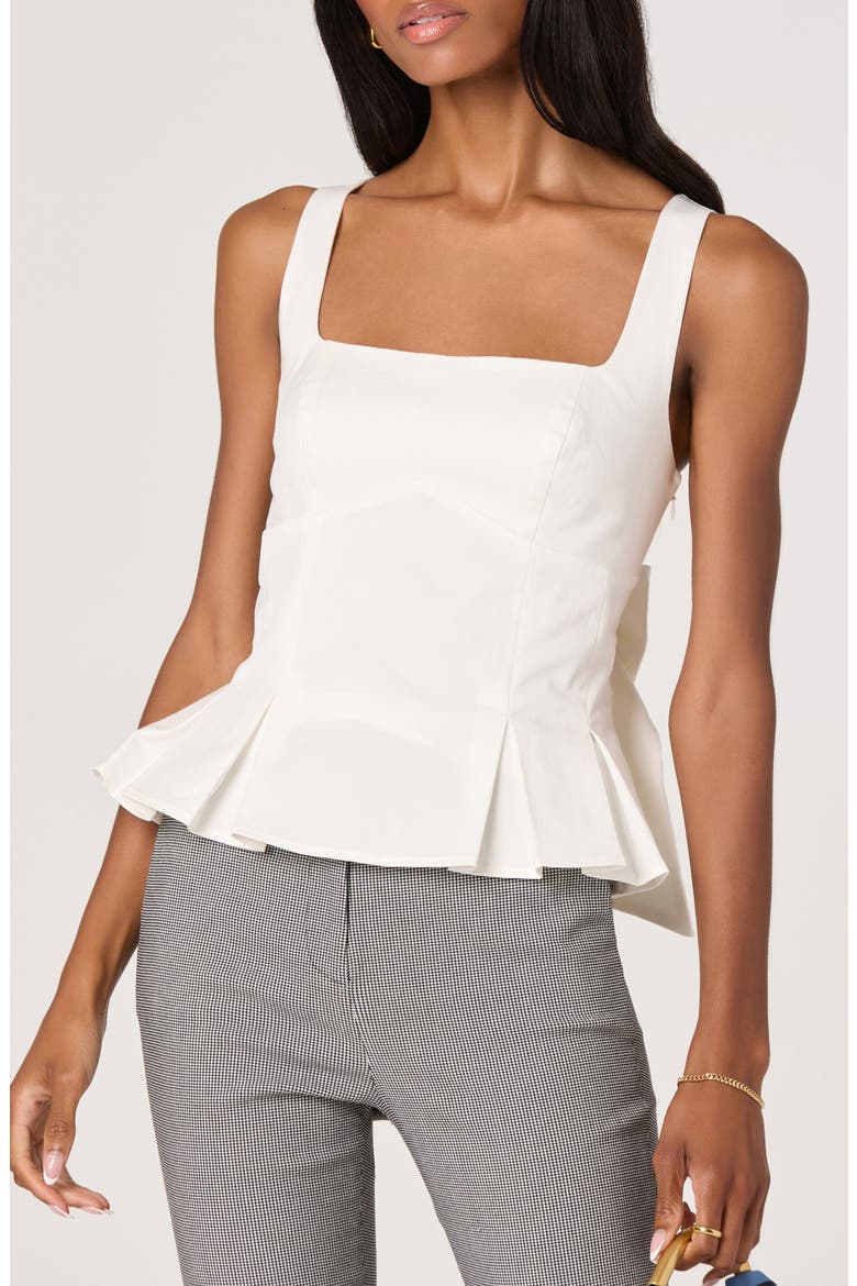 Viki Back Bow Stretch Cotton Peplum Top, Main, color, WHITE