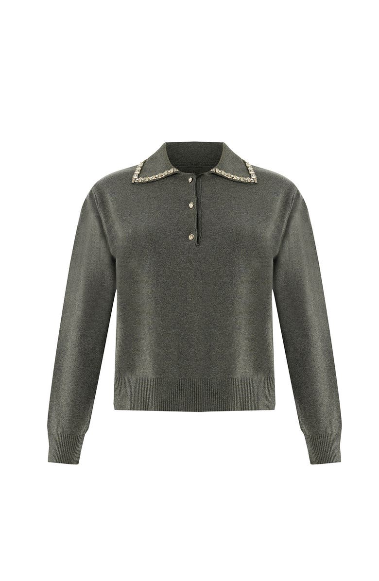 Exquise Maleah Trim Collar Sweater, Alternate, color, Grey