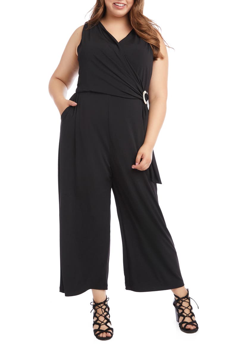Wrap Front Sleeveless Jumpsuit, Main, color, BLACK