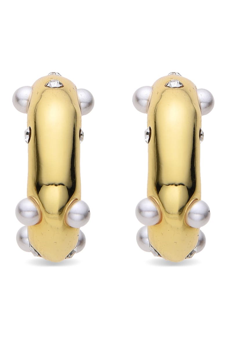 Lila Faux Pearl Hoop Earrings, Alternate, color, GOLD