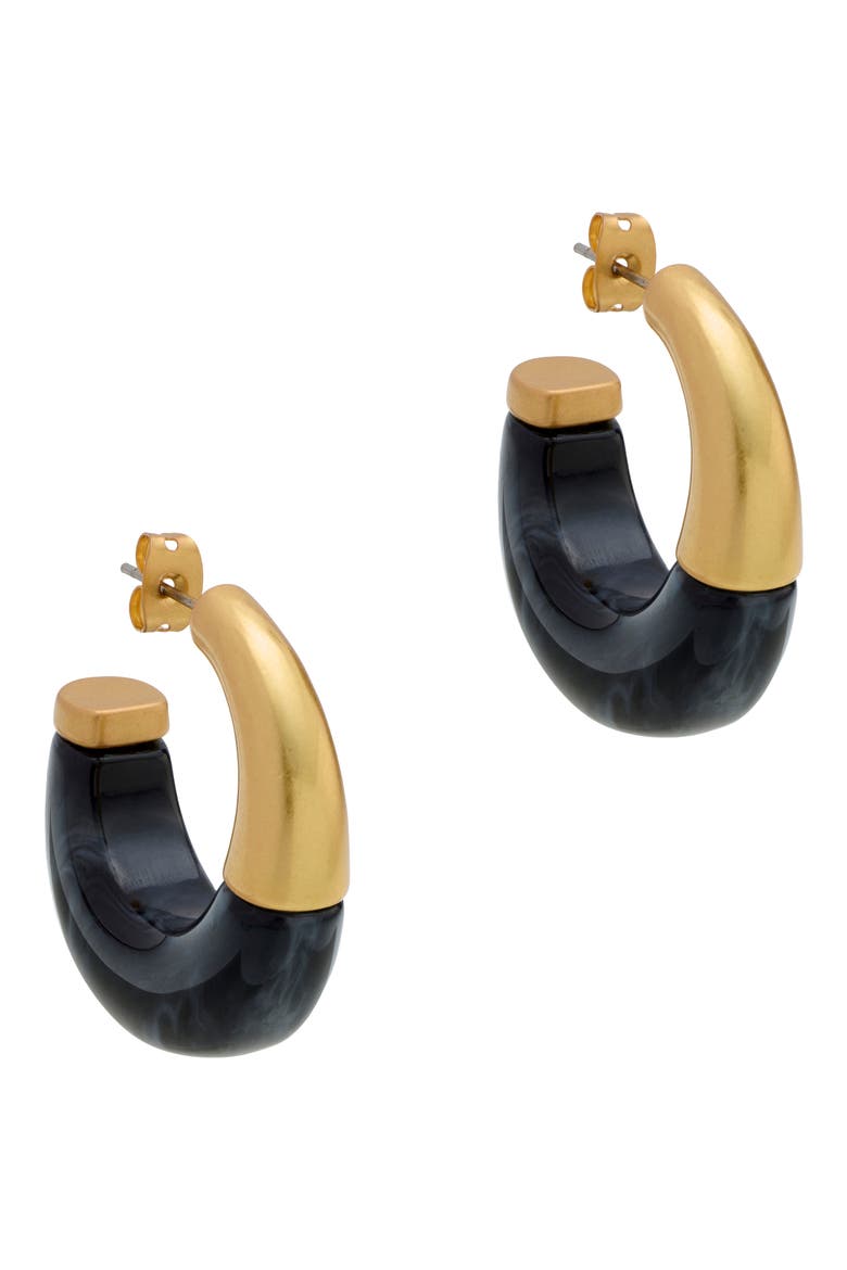 Samira Scoop Hoop Earrings, Alternate, color, GOLD TONE / BLACK MARBLE