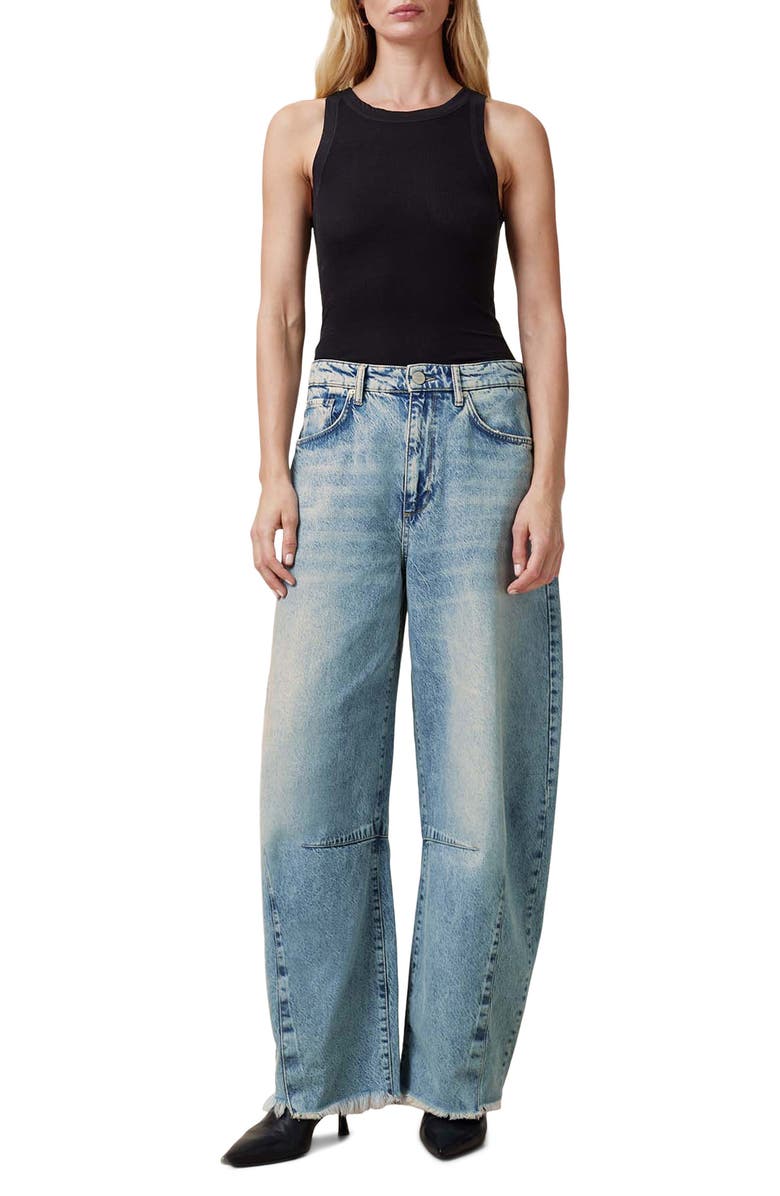 AllSaints Jett Frayed Hem Loose Barrel Jeans, Alternate, color, Light Indigo