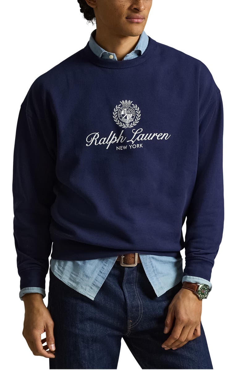 Polo Ralph Lauren Relaxed Fit Fleece Graphic Sweatshirt, Main, color, Newport Navy