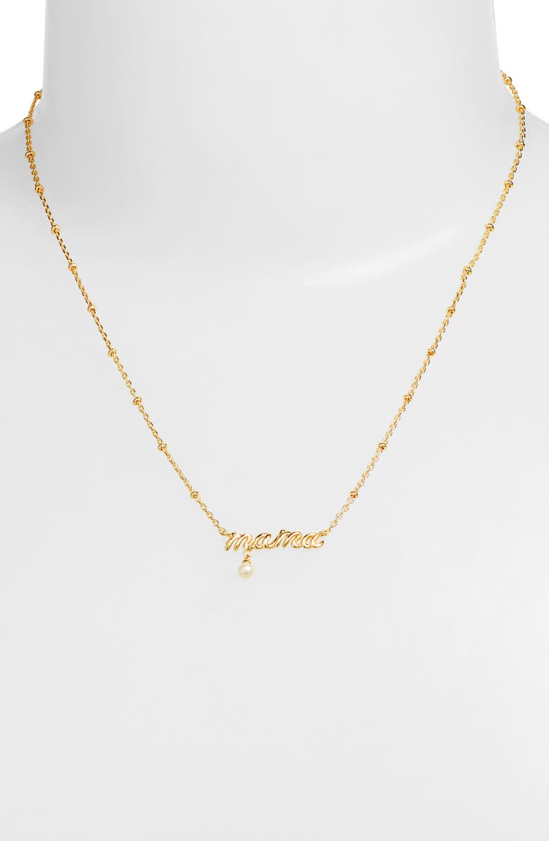Kendra Scott Mama Freshwater Pearl Script Pendant Necklace, Alternate, color, 
