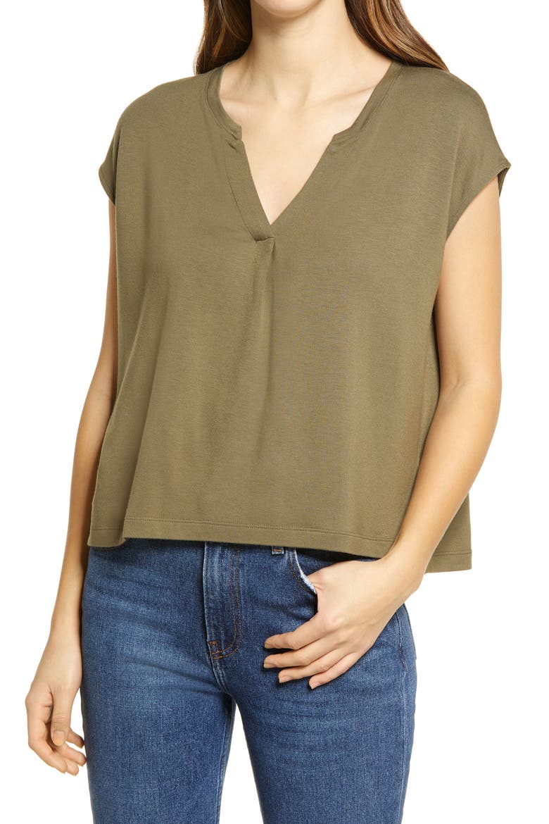 Signaturesoft Split Neck Top, Main, color, SAGED MOSS