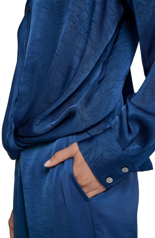 Dkny Twist Front Crinkle Satin Shirt In Blue