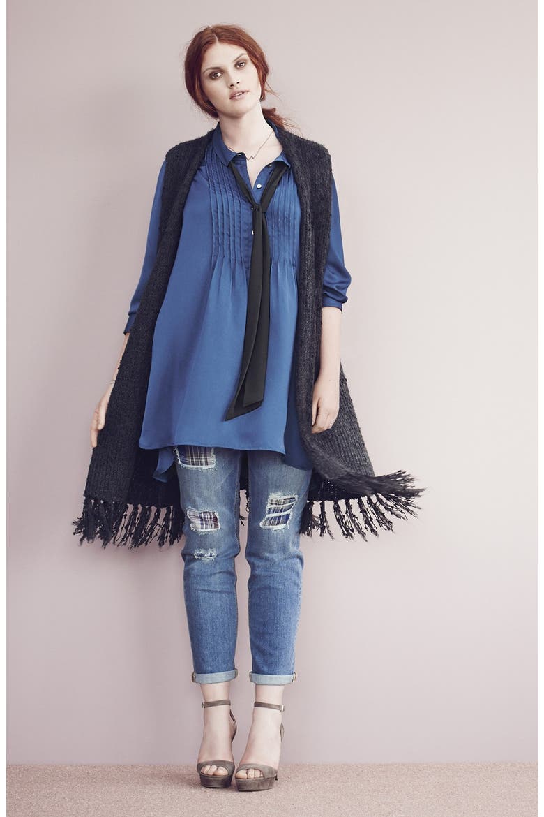 Bow Neck Tunic Blouse, Alternate, color, BLUSH/ BLACK BOW
