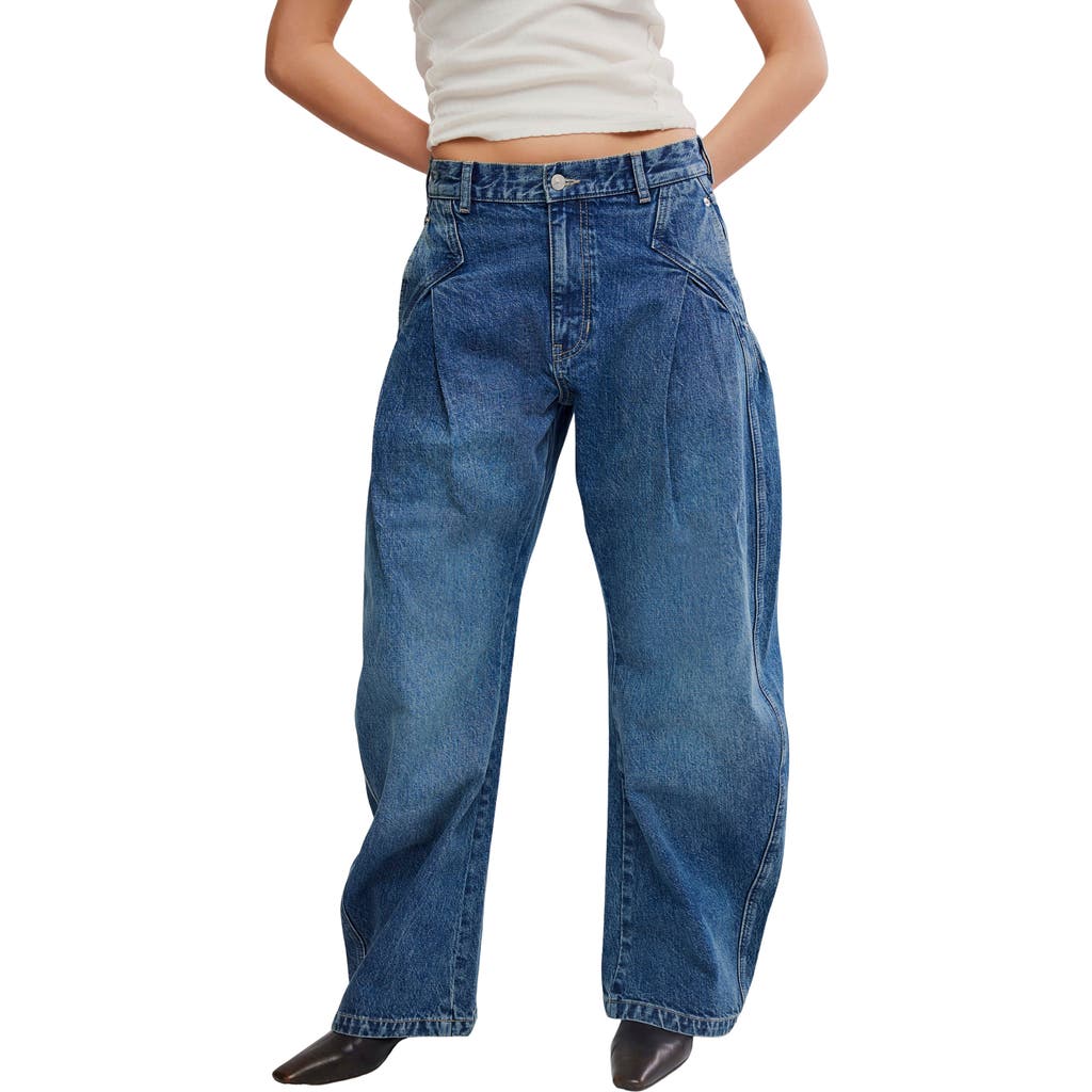 Free People Golden Hour Low Rise Wide Leg Jeans in Deacon Blue at Nordstrom, Size 29