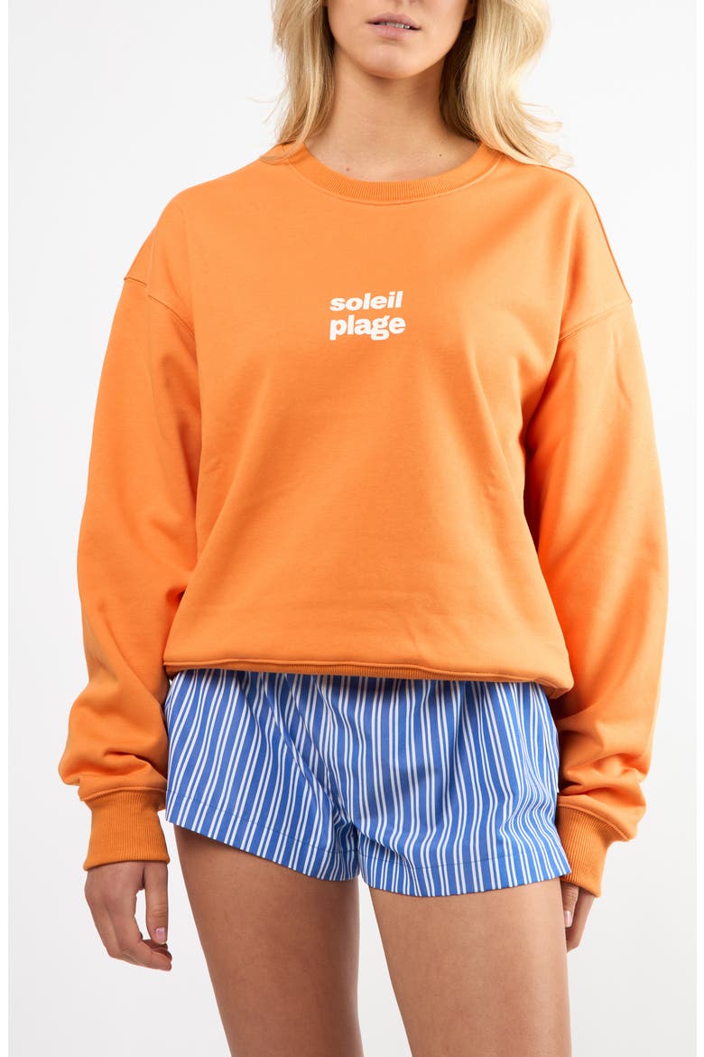 The Soleil Plage Cotton Graphic Sweatshirt, Main, color, ORANGE