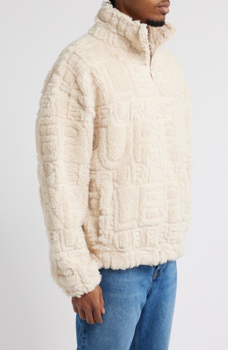 PURPLE BRAND Wordmark Repeat High Pile Fleece Jacket, Alternate, color, Ecru