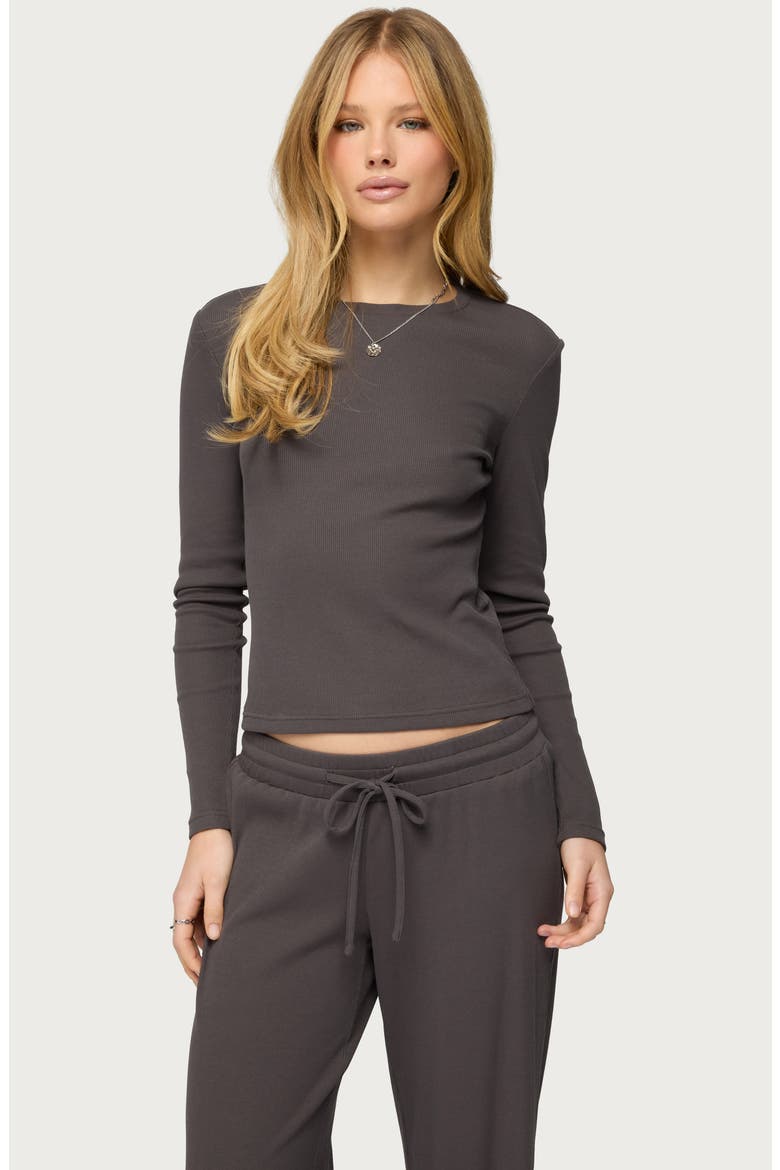 Cicilia Long Sleeve Cotton Blend Rib T-Shirt, Alternate, color, DARK-GRAY