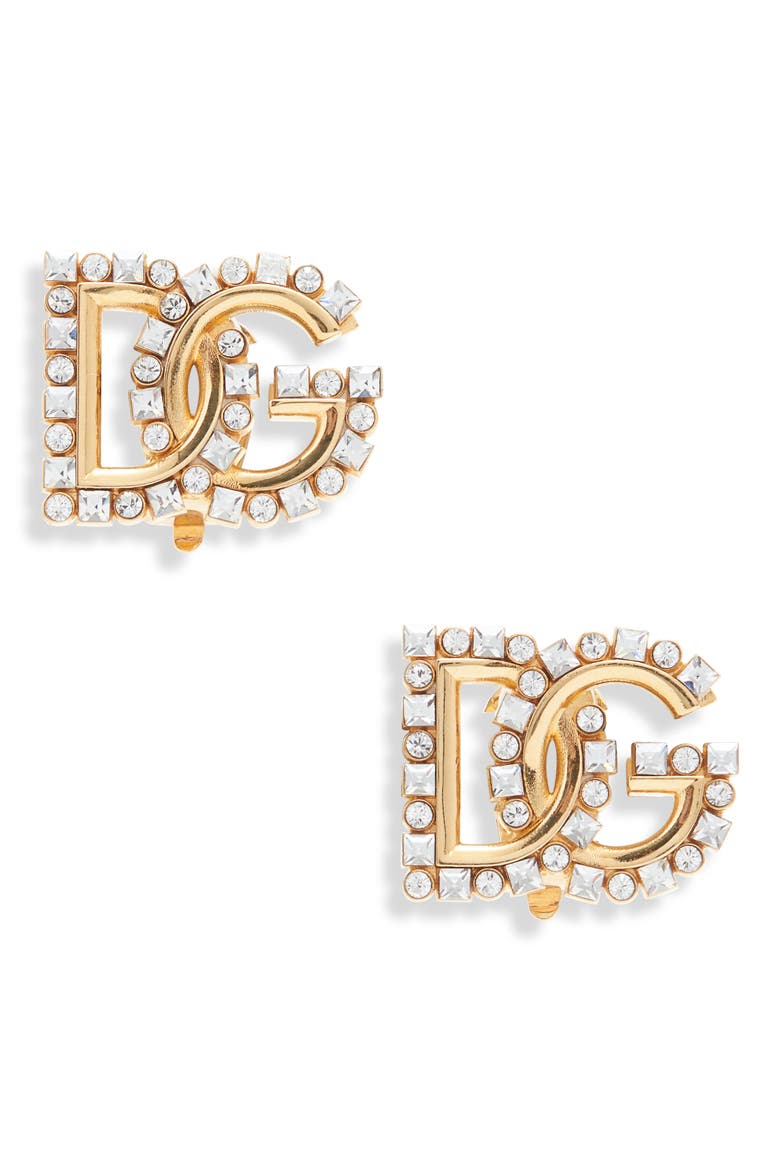 DG Logo Crystal Embellished Stud Earrings, Main, color, ZOO00 ORO
