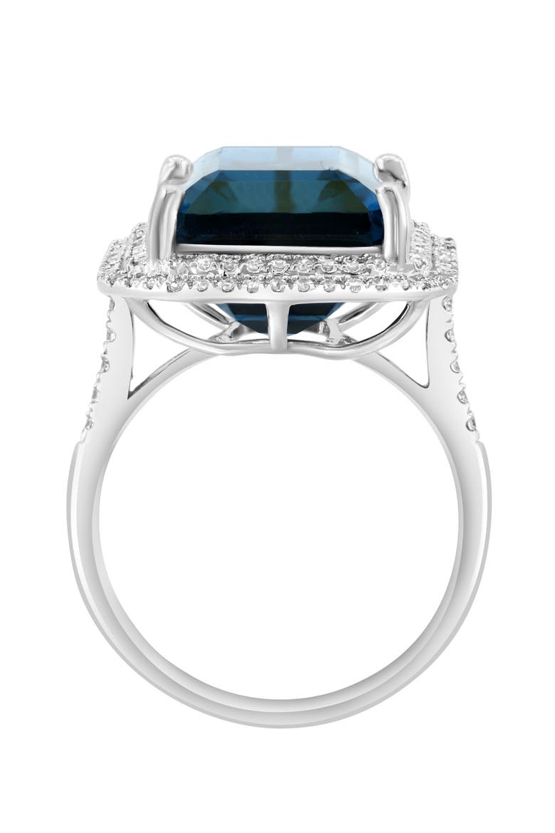 14K White Gold London Blue Topaz Diamond Double Halo Statement Ring, Alternate, color, 14K Gold