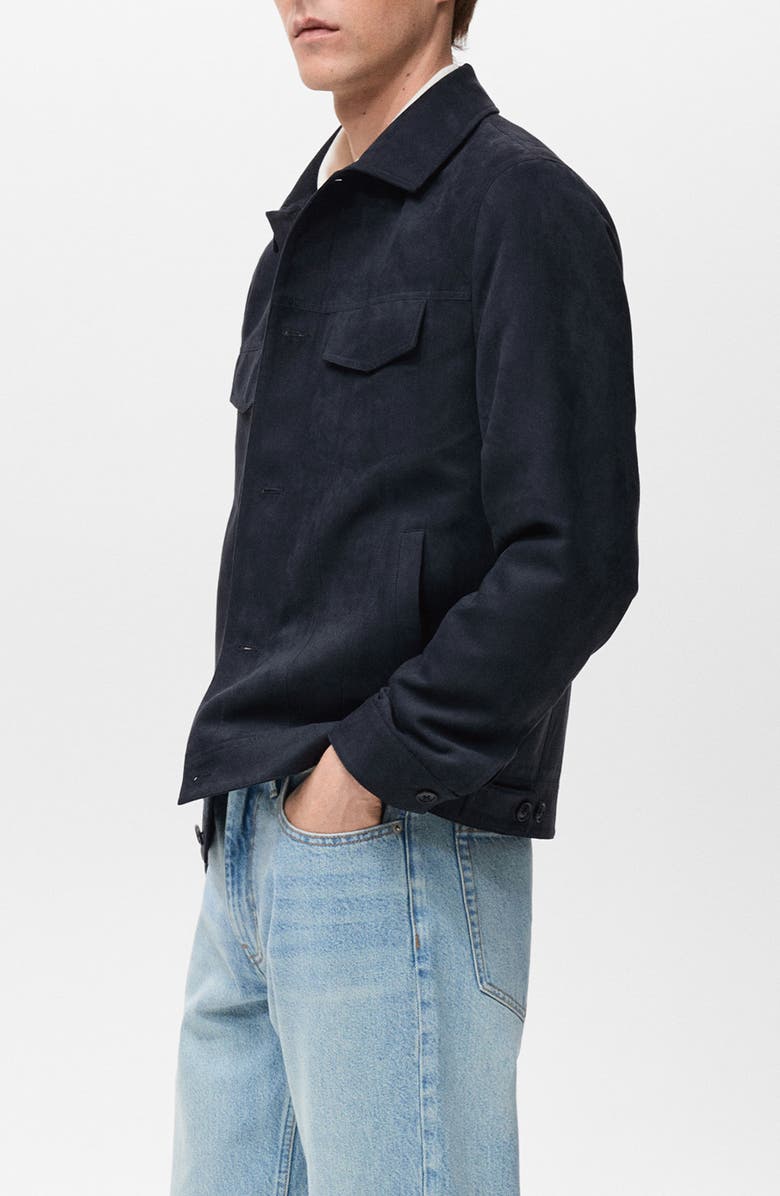 MANGO Faux Suede Shirt Jacket, Alternate, color, Navy