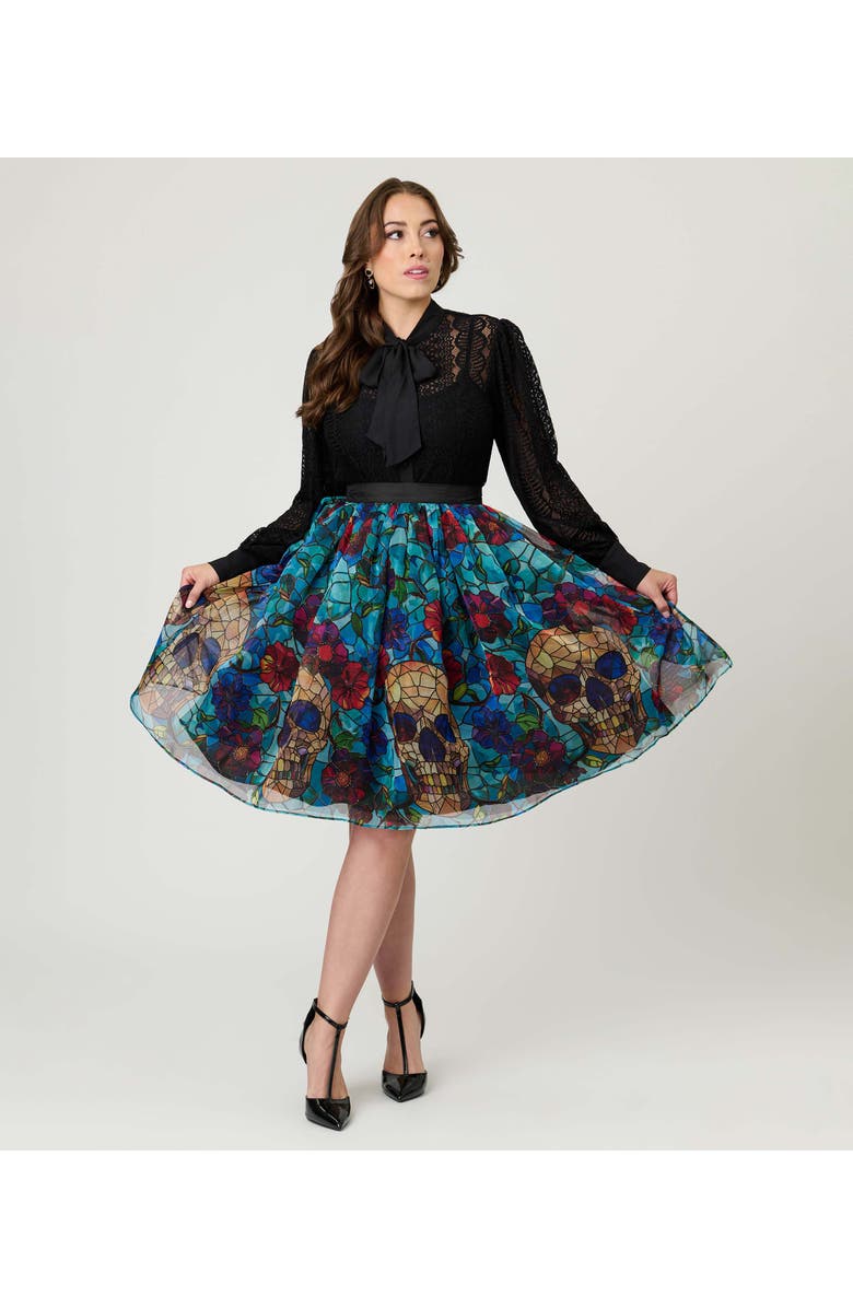 Unique Vintage Long Sleeve Neck Tie Gwen Blouse, Main, color, Black Lace