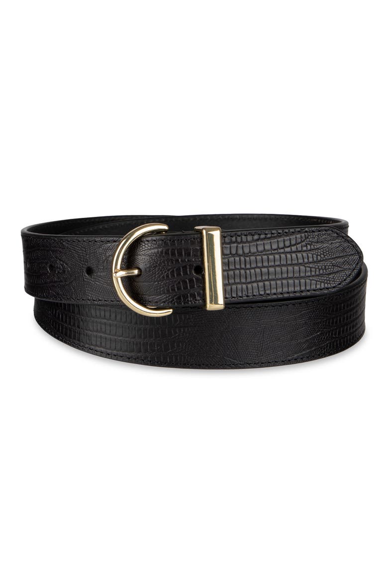 Lizard Embossed Leather Belt, Alternate, color, BLACK