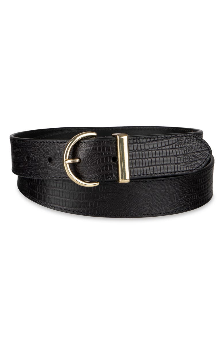 Cole Haan Lizard Embossed Leather Belt, Alternate, color, Black