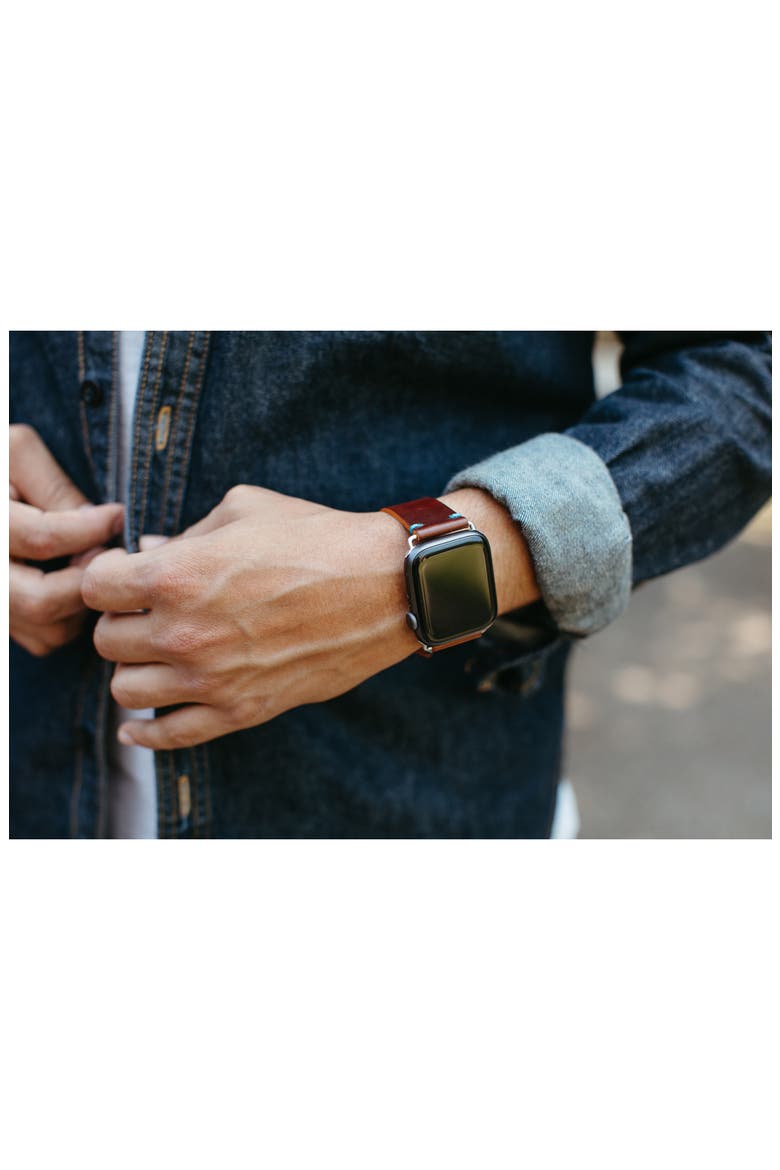 The Maverick Italian Leather Apple Watch Band, Alternate, color, BROWN