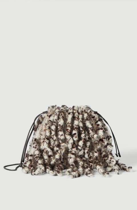 Dazzling Twist Embroidery pouch bag with precious chain