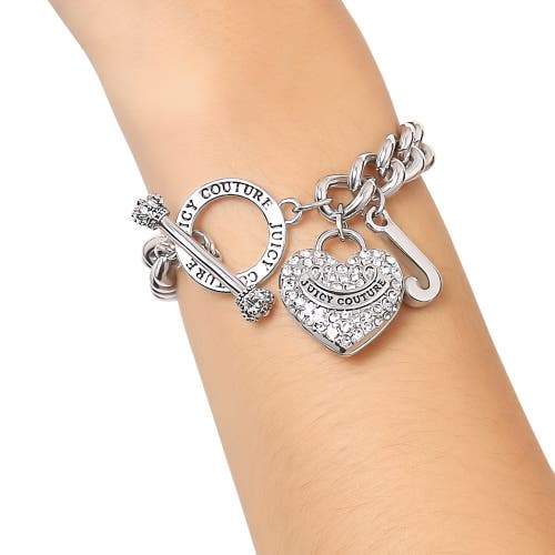 Juicy Couture Toggle Bracelet With Crystal Heart Charm In Silver