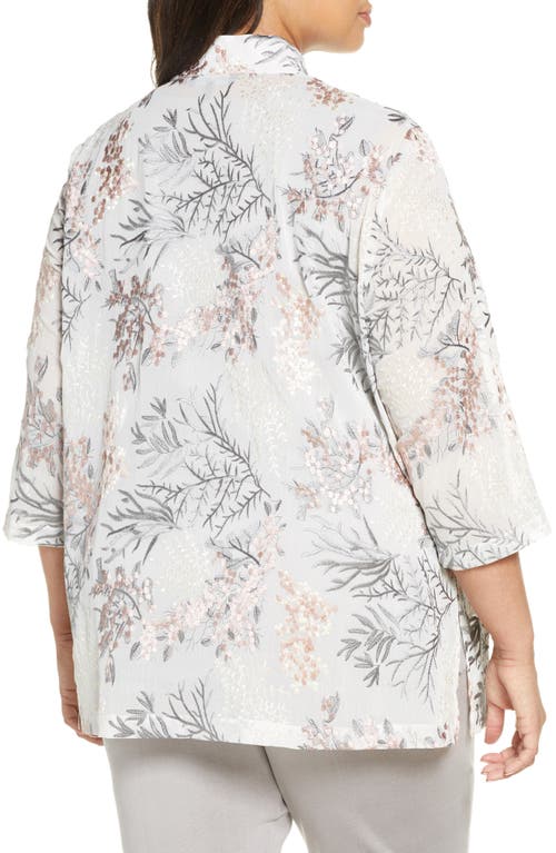 Ming Wang Floral Embroidered Jacket In White/multi