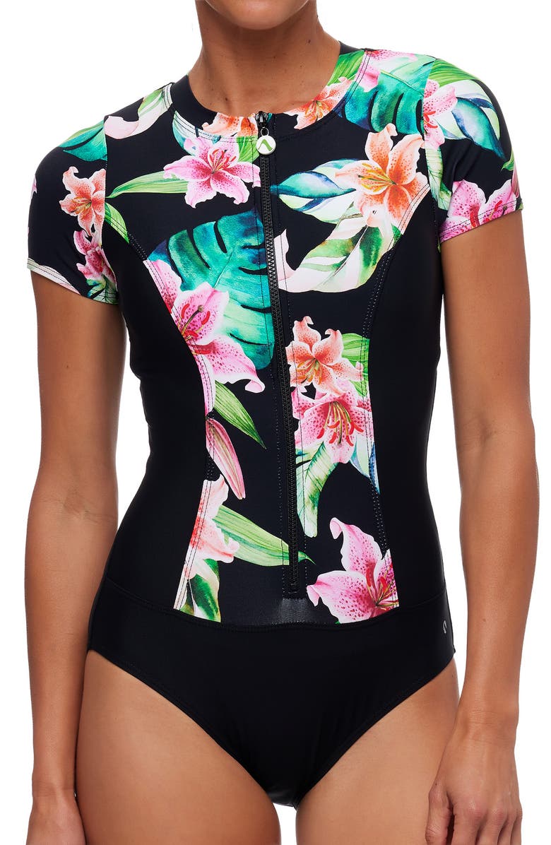 NEXT BY ATHENA Keoki Zip Front One-Piece Swimsuit, Alternate, color,