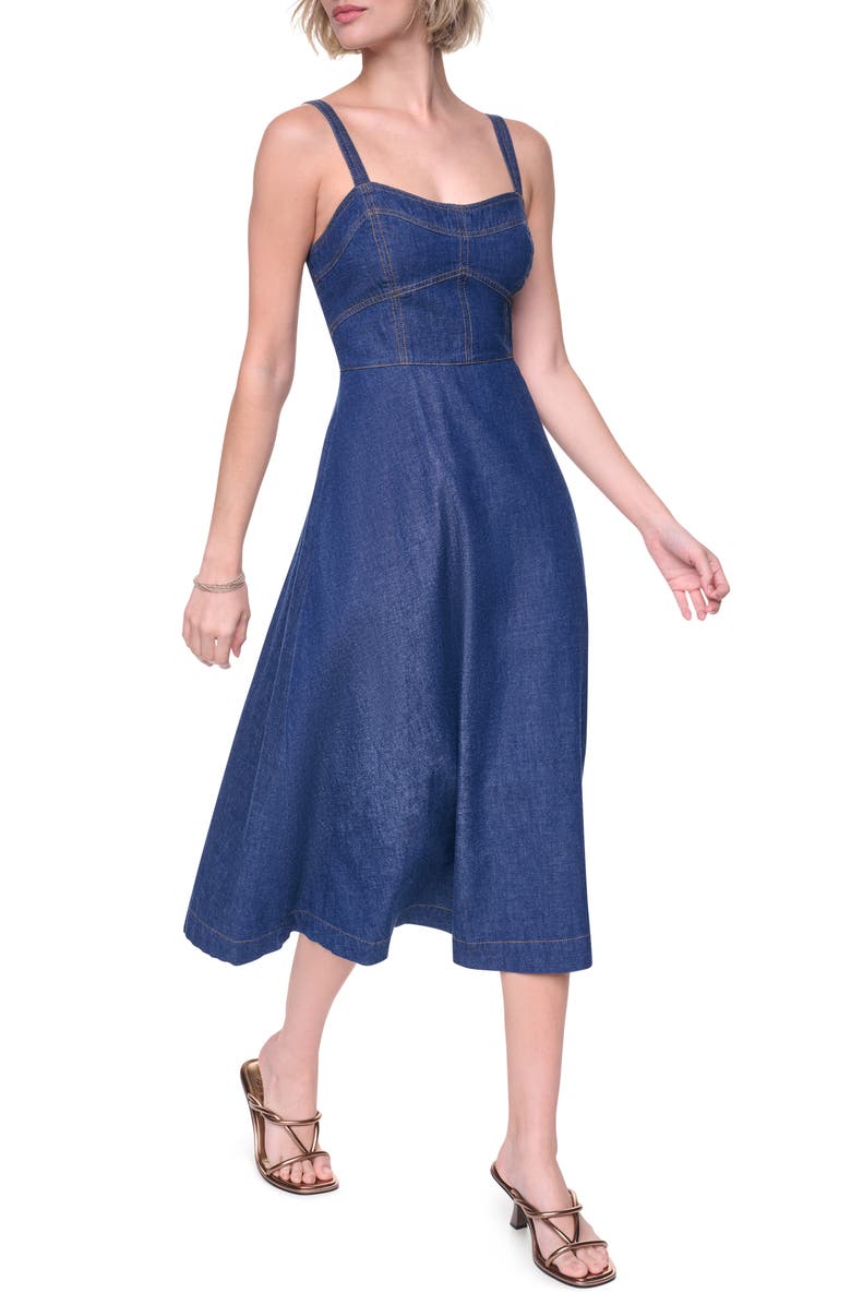 DKNY Crosby Contrast Stitch Denim Midi Dress, Alternate, color, Crosby Wash