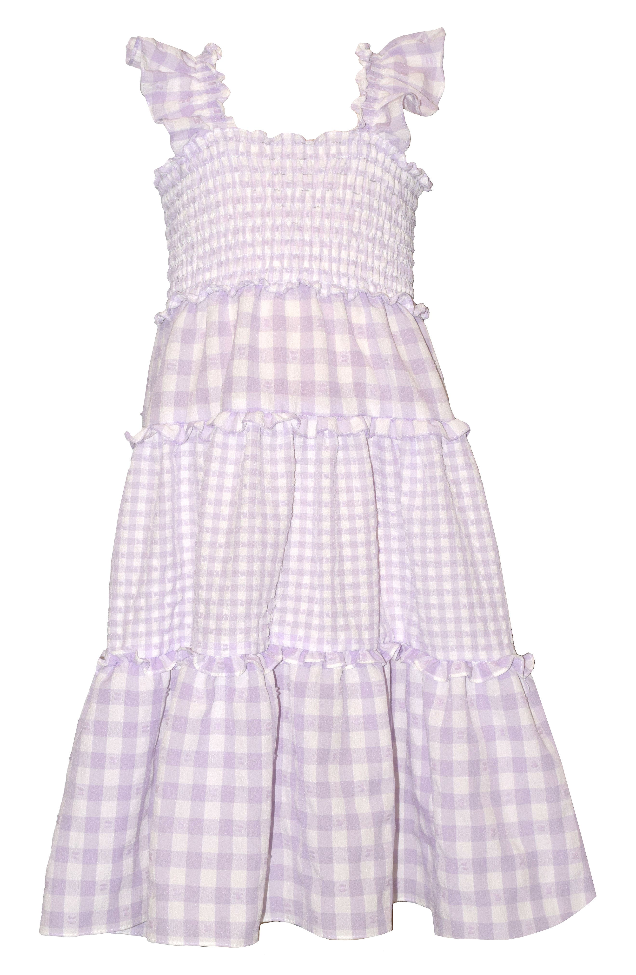 Iris & Ivy Kids' Smocked Gingham Dress In Purple