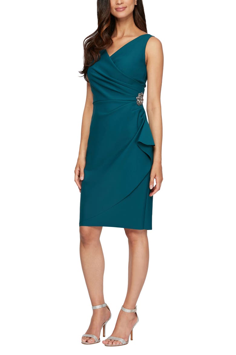 Contour Collection Side Ruched Cocktail Dress, Main, color, DEEP TEAL