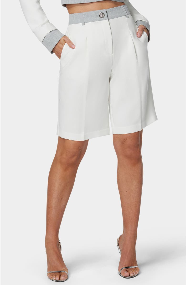 bebe Tailored Bermuda Shorts, Alternate, color, White Alyssum / Grey Melange