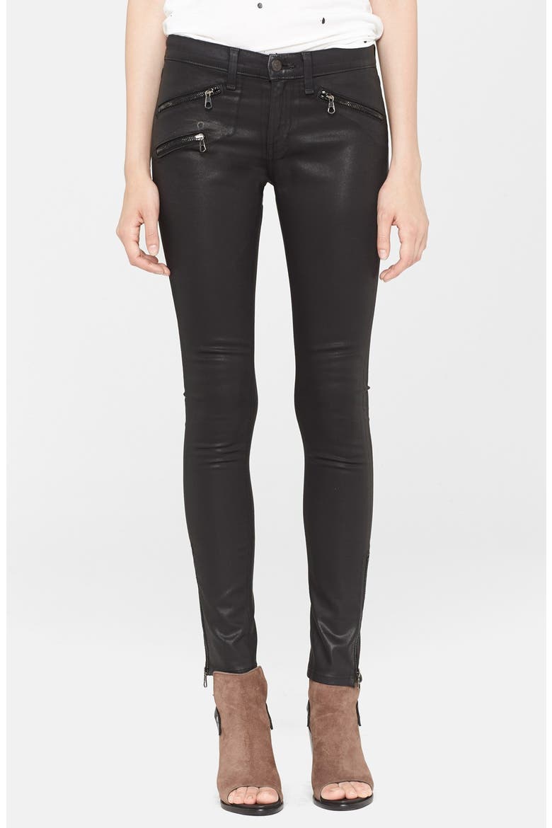 Coated Ankle Zip Skinny Jeans, Main, color, COATED BLACK