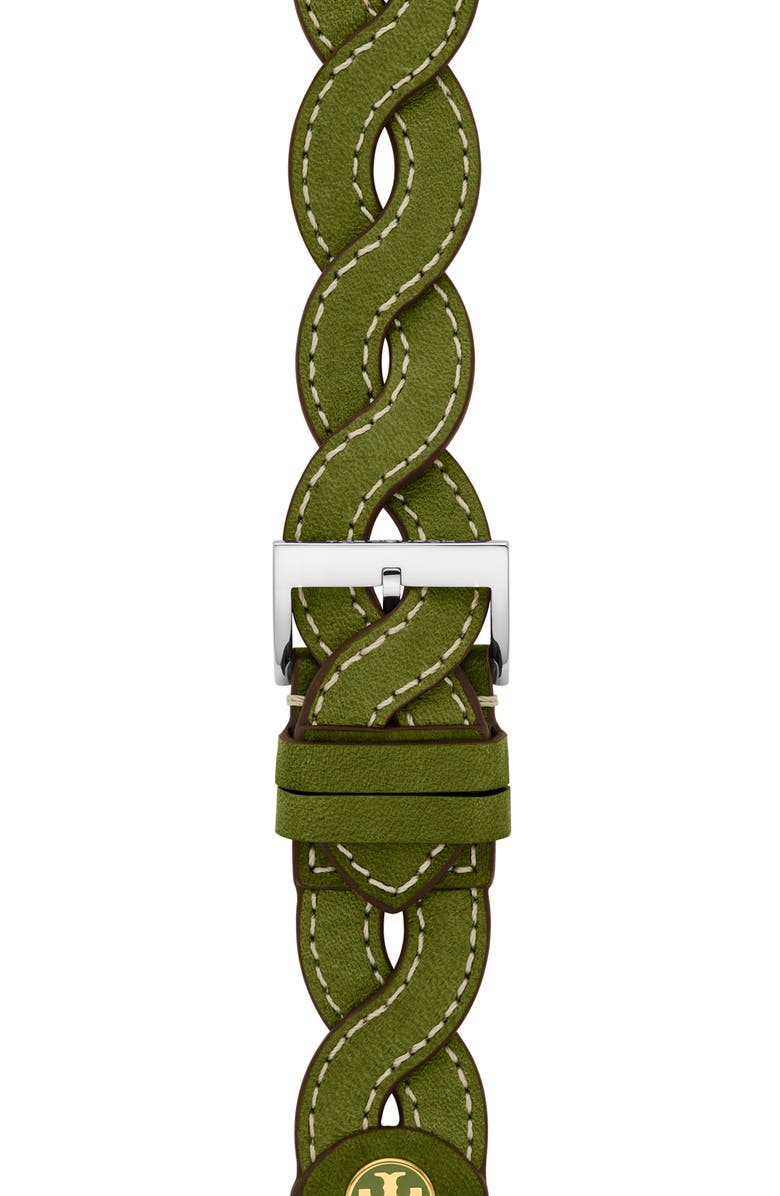 Tory Burch Braided Leather Apple Watch<sup>®</sup> Watchstrap, Alternate, color,