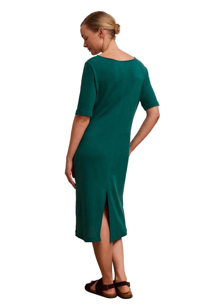 Linen Blend V-Neck Midi Dress, Alternate, color, Teal
