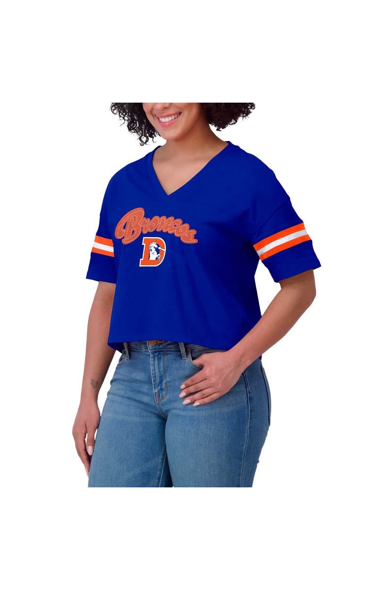 WEAR by Erin Andrews Women's WEAR by Erin Andrews Royal Denver Broncos Plus Size Color Block Boxy V-Neck T-Shirt, Alternate, color, 