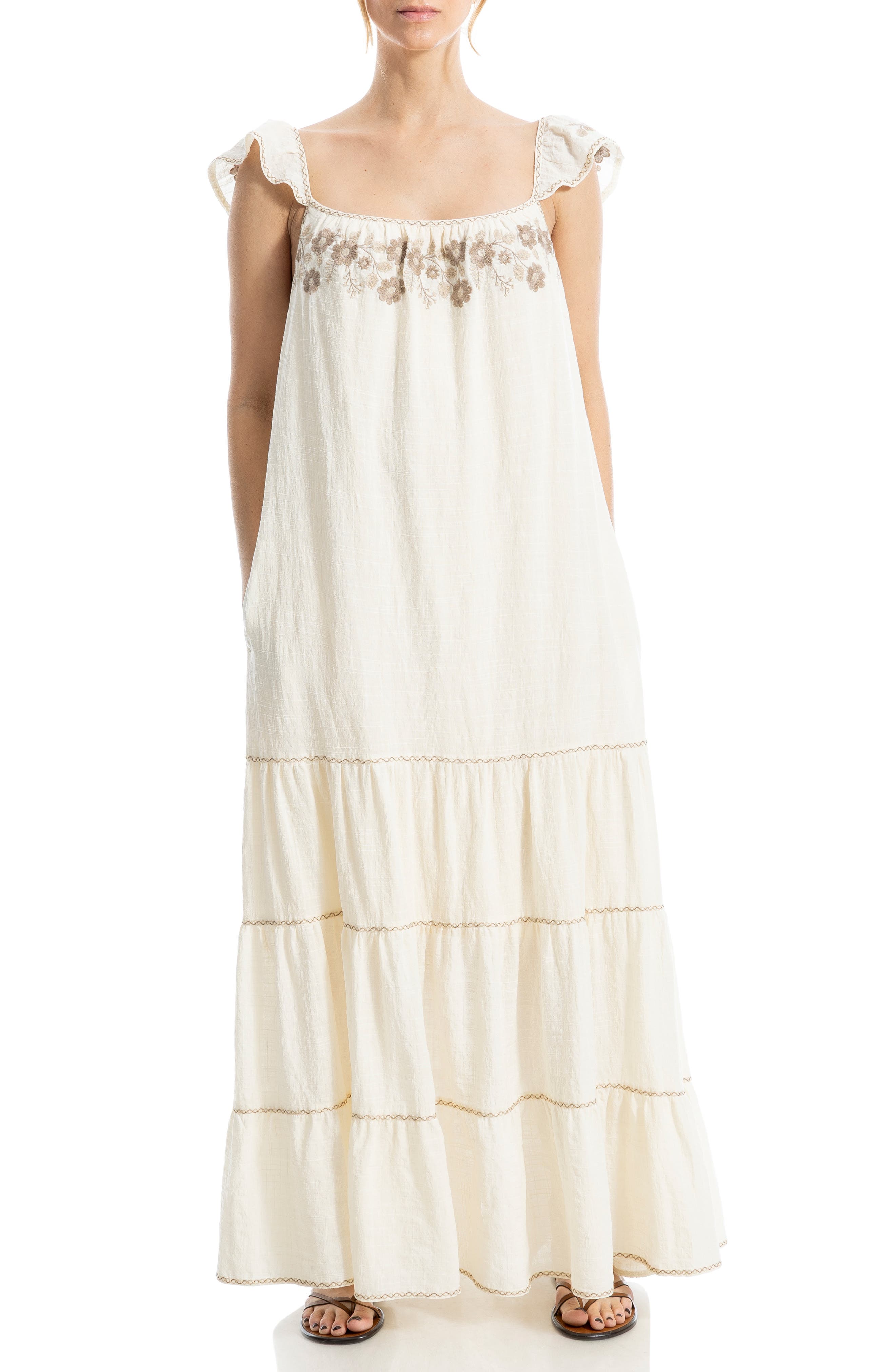MAX STUDIO Embroidred Tiered Maxi Dress