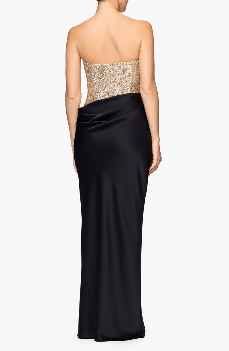 Betsy & Adam Sequin Bodice Strapless Gown, Alternate, color, Black/ Gold