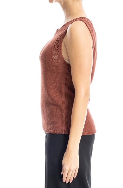 Max Studio Pointelle Stitch Crocheted Tank In Chestnut